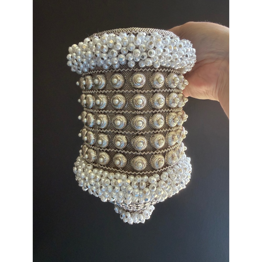 Ramla Cocktail Pearl Signature Bag OS Silver White Beaded Lantern Evening Bag - Picture 7 of 10
